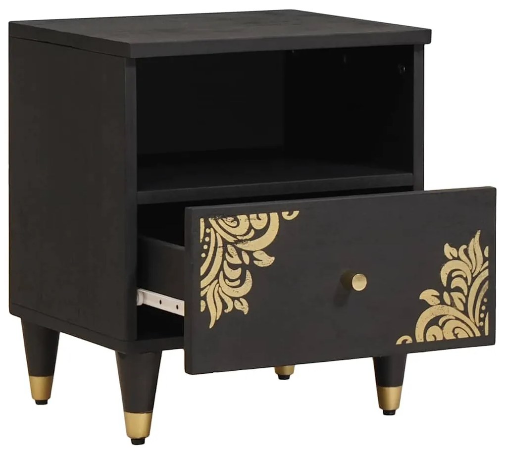 vidaXL Κομοδίνο με συρτάρι Μαύρο 40 x 33 x 46 εκ. Στερεό ξύλο μάνγκο