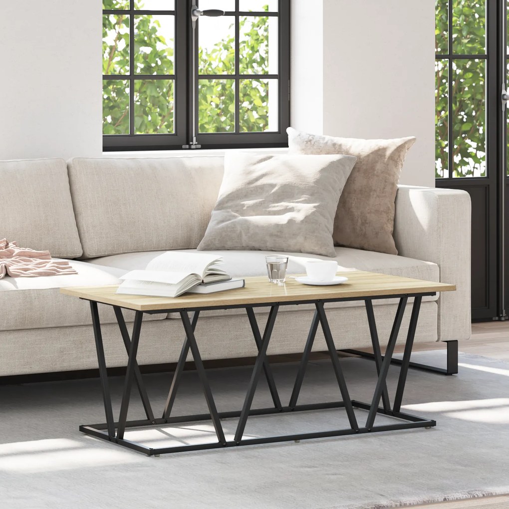 vidaXL Τραπεζάκι Καφέ Σονομά Οξιάς 100x50x40 εκ. Φτιαγμένο από Επεξεργασμένο Ξύλο και Μέταλλο
