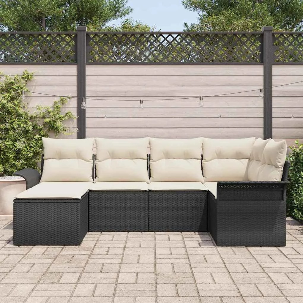 vidaXL Σετ Καναπέ Κήπου με μαξιλάρι 6 pcs Μαύρο Πολυ ράταν