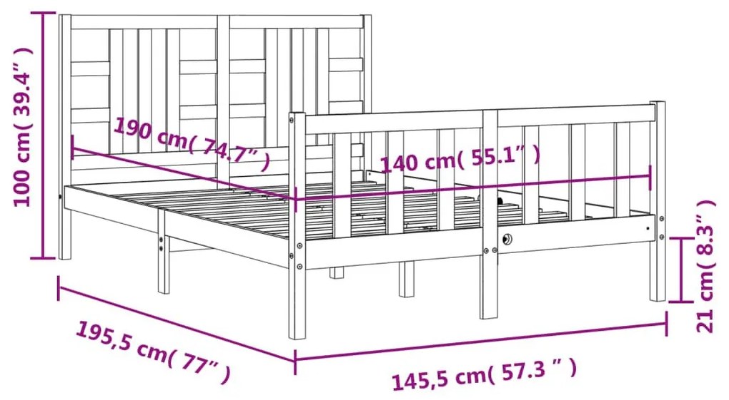 Σκελετός Κρεβ. Χωρίς Στρώμα Λευκό 140x190 εκ Μασίφ Πεύκο - Λευκό