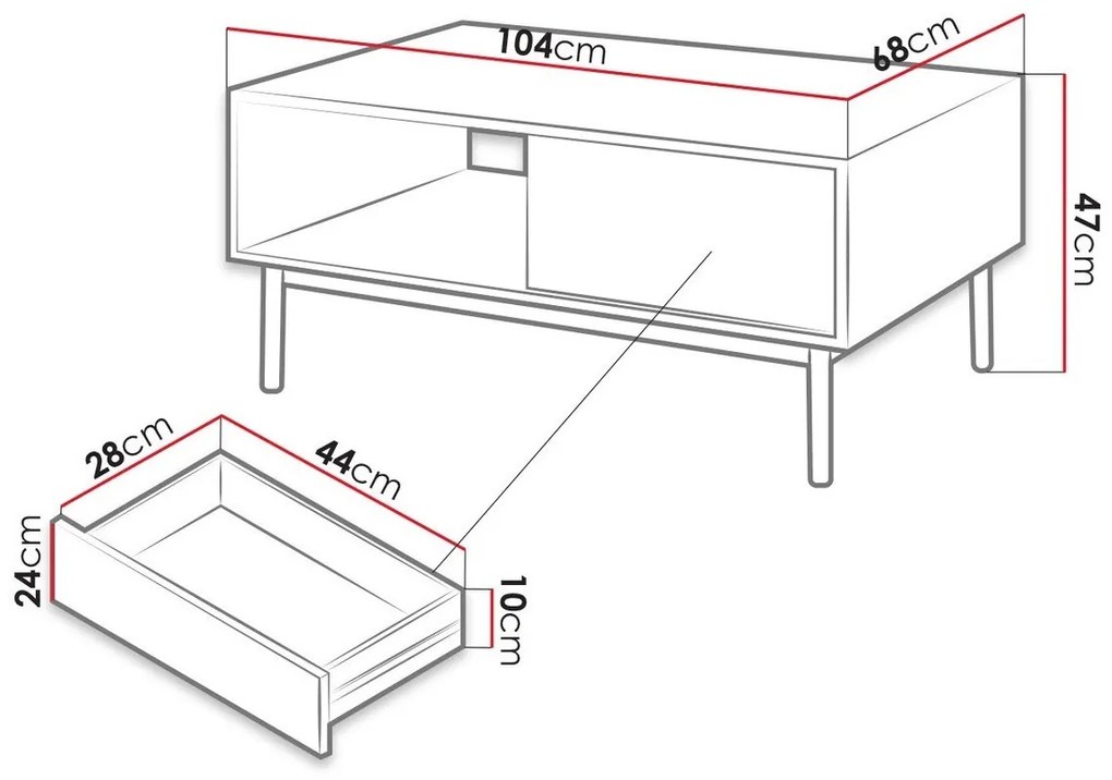 Τραπεζάκι σαλονιού Lima C108, Hickory δρυς, Γραφίτης, 47x68x104cm, Πλαστικοποιημένη μοριοσανίδα, Γωνιακός