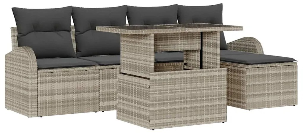 vidaXL Σετ Καναπέ Κήπου με μαξιλάρι 6 pcs Ανοιχτό γκρι Πολυ ράταν