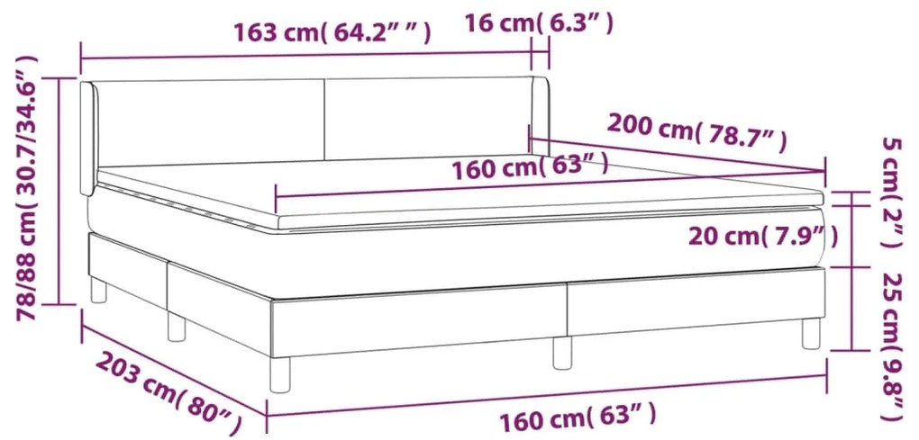 vidaXL Κρεβάτι Boxspring με Στρώμα Σκούρο Καφέ 160x200 εκ Υφασμάτινο