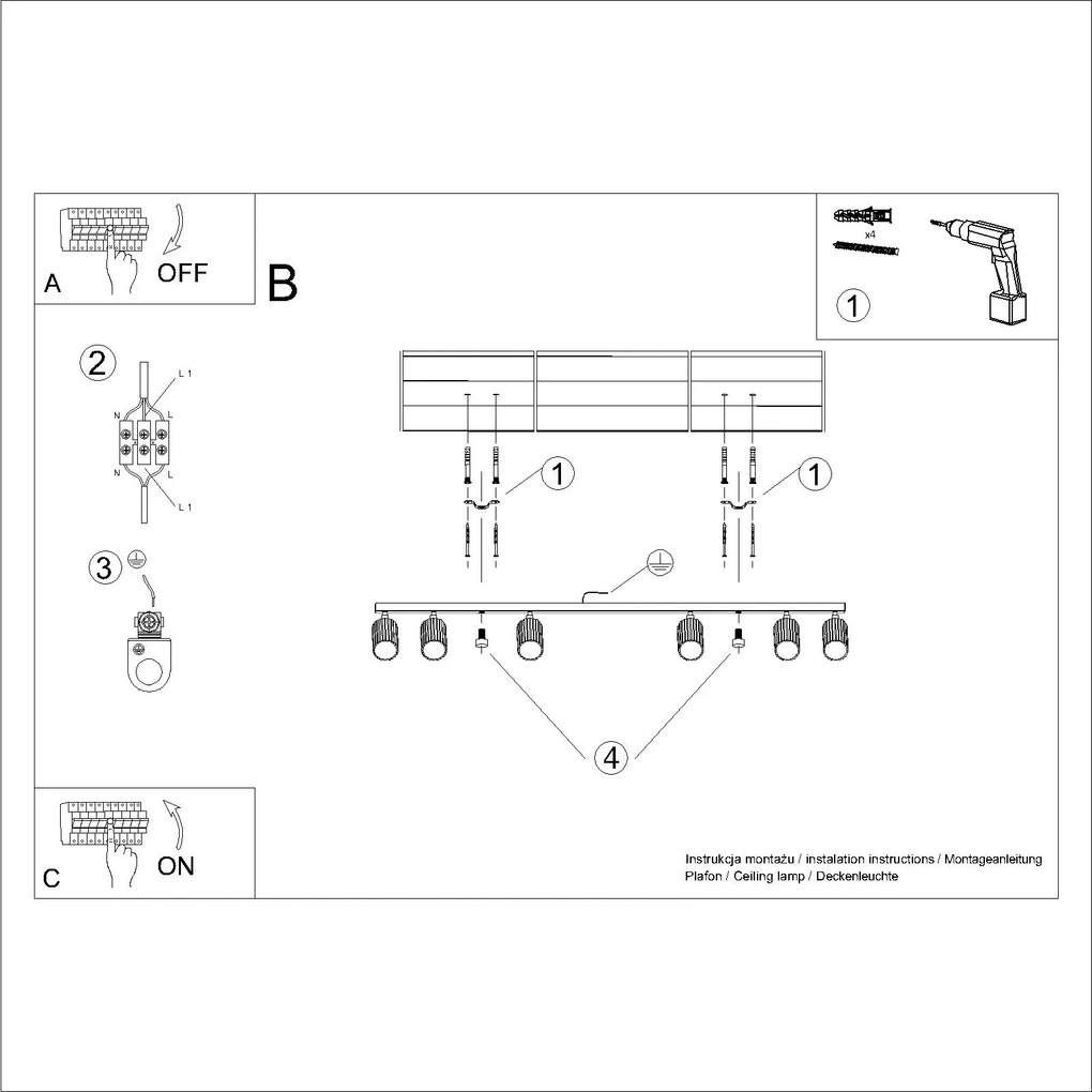 Sollux Φωτιστικό οροφής KARBON 6L λευκό,αλουμίνιο,6xGU10,max 10W LED,IP20