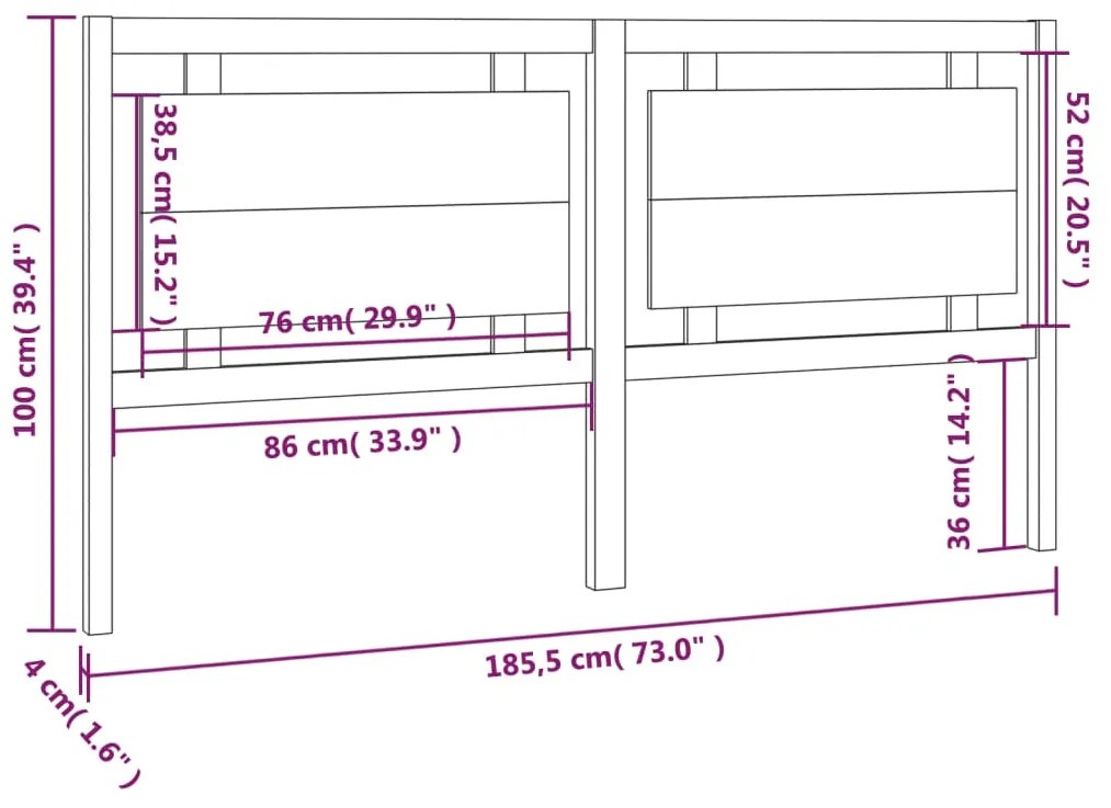 vidaXL Κεφαλάρι Κρεβατιού Λευκό 185,5x4x100 εκ. Μασίφ Ξύλο Πεύκου