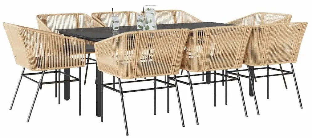 vidaXL Σετ Τραπεζαρίας Κήπου 9 τεμ. Καφέ Συνθ.Ρατάν/Γυαλί με Μαξιλάρια