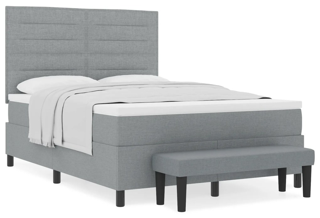 vidaXL Κρεβάτι Box Spring με Στρώμα & Πάγκο Ανοιχτό Γκρι 140x200 εκ Ύφασμα