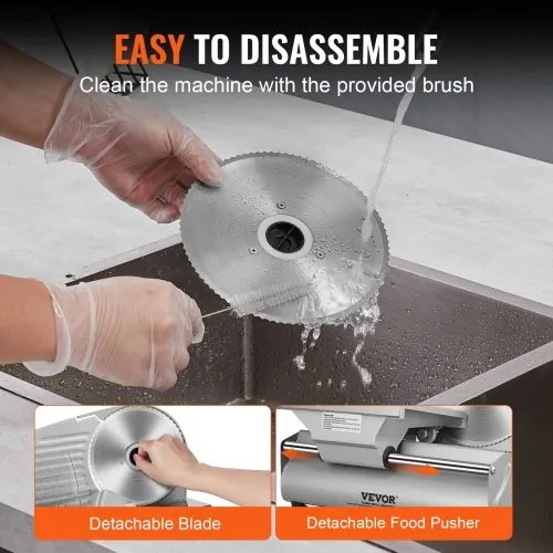 VEVOR Meat Slicer, 180W Electric Deli Food Slicer with 7.5&quot; SUS420 Stainless Steel Blade and Blade Guard, 0 - 0.6 inch Adjustable Thickness for Home Use, Easy to Clean, Cut Meat, Bread, Ham and Cheese