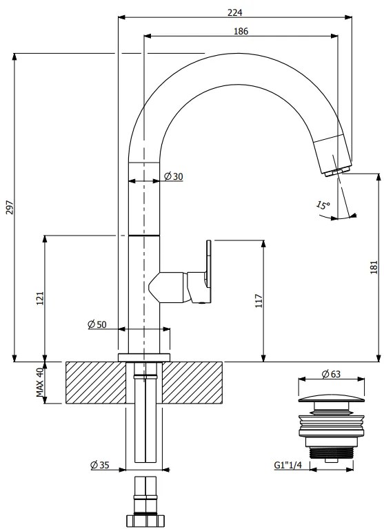 Μπαταρία νιπτήρος Vicario Slim II-Inox