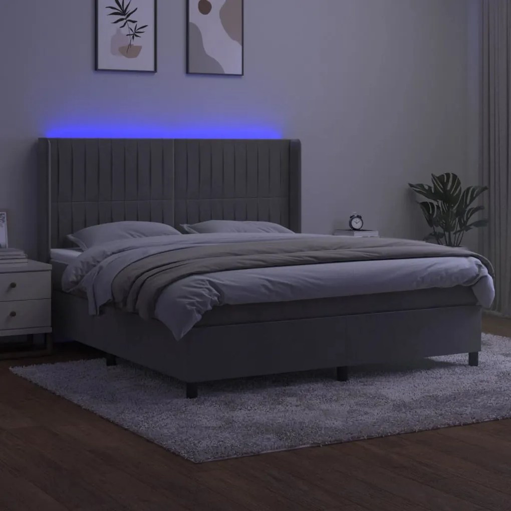 vidaXL Κρεβάτι Boxspring με Στρώμα &amp; LED Αν.Γκρι 180x200 εκ. Βελούδινο