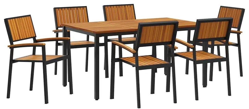vidaXL Σέτ φαγητού για κήπο 7 pcs Μαύρο και καφέ 150 x 90 x 75 cm