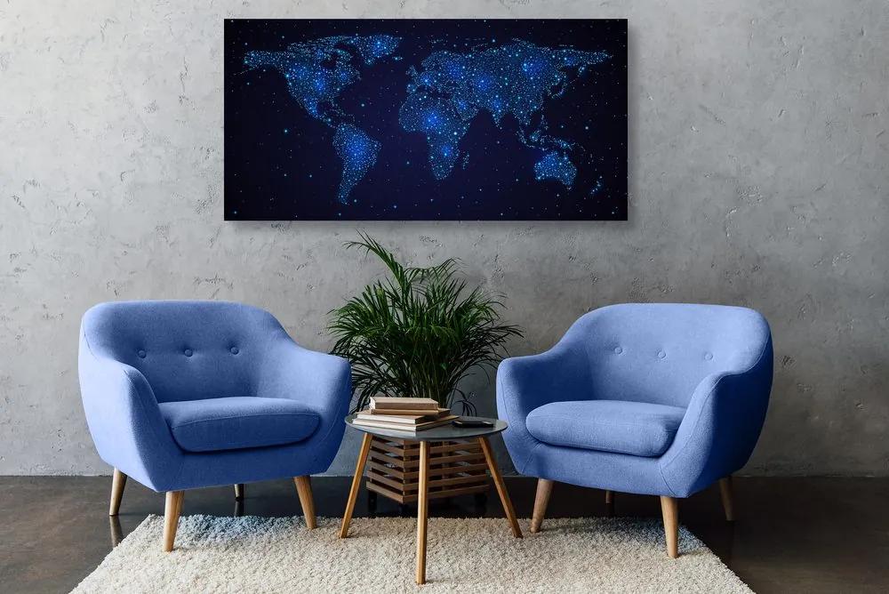 Εικόνα στον παγκόσμιο χάρτη φελλού με τον νυχτερινό ουρανό - 100x50  color mix