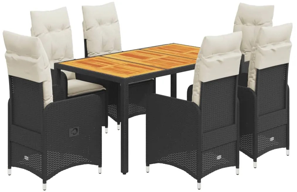 vidaXL Σετ Επίπλων Bistro Κήπου 7 τεμ Μαύρο Συνθετ. Ρατάν με Μαξιλάρια