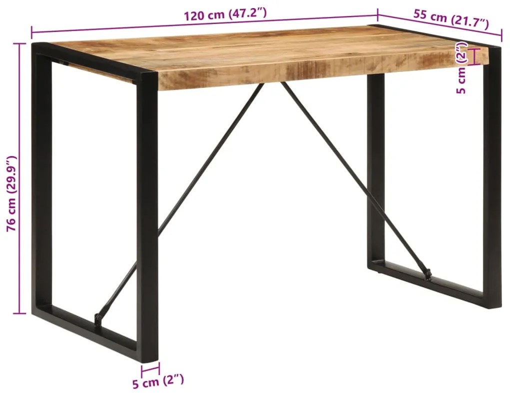 Τραπεζαρία 120 x 55 x 76 εκ. από Μασίφ Ακατέργαστο Ξύλο Μάνγκο - Καφέ