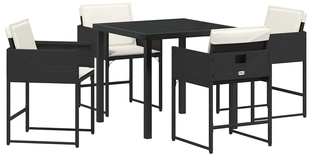 vidaXL Σέτ φαγητού για κήπο με μαξιλάρι 5 pcs Μαύρο συνθετικό ρατάν