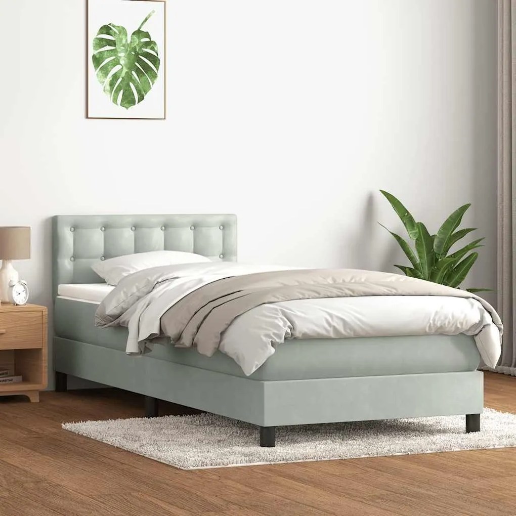 Κρεβάτι Boxspring με Στρώμα Ανοιχτό Γκρι 80x210 εκ. Βελούδινο - Γκρι