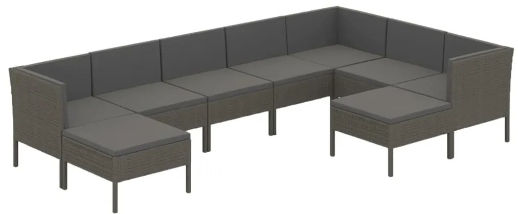 vidaXL Σαλόνι Κήπου Σετ 9 Τεμαχίων Γκρι Συνθετικό Ρατάν με Μαξιλάρια