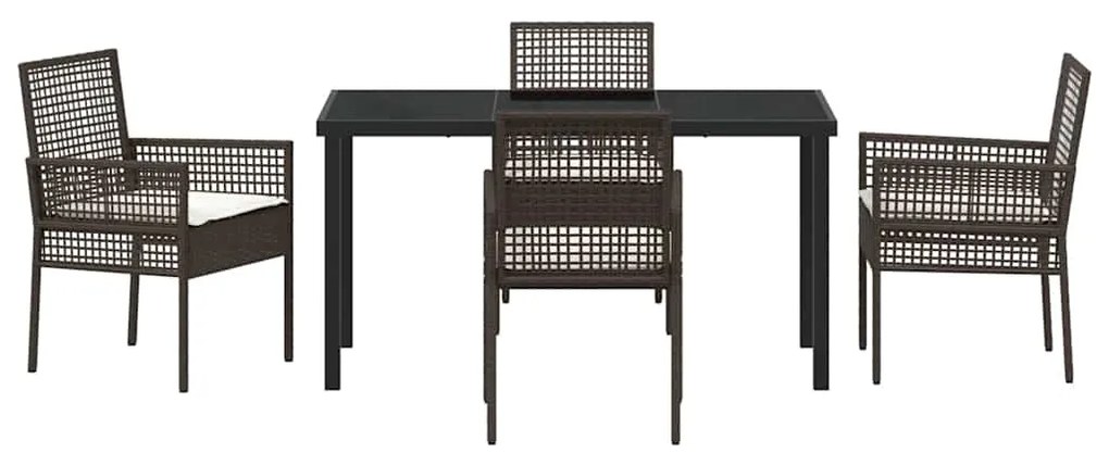 vidaXL Σέτ φαγητού για κήπο με μαξιλάρι 5 pcs Καφέ συνθετικό ρατάν