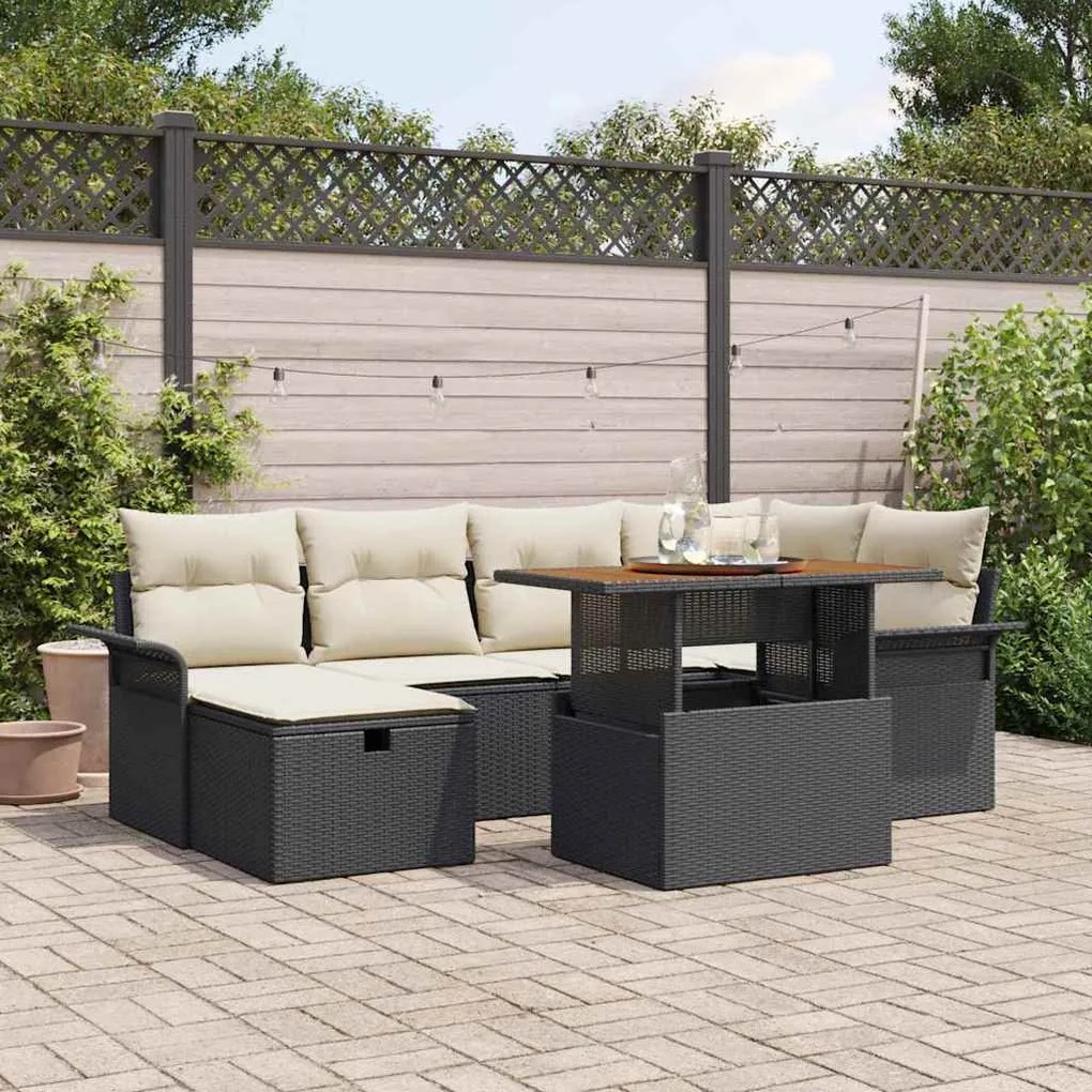 vidaXL Σετ Καναπέ Κήπου με μαξιλάρι 7 pcs Μαύρο Πολυ ράταν