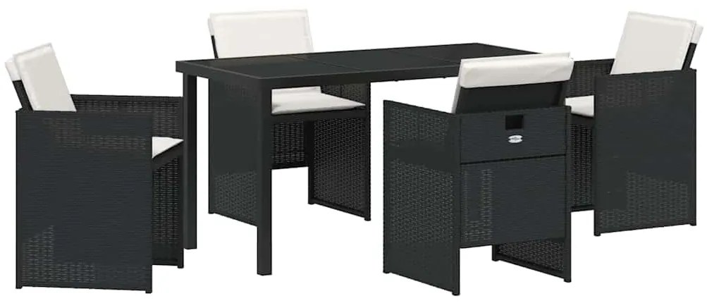 vidaXL Σέτ φαγητού για κήπο με μαξιλάρι 5 pcs Μαύρο Πολυ ράταν