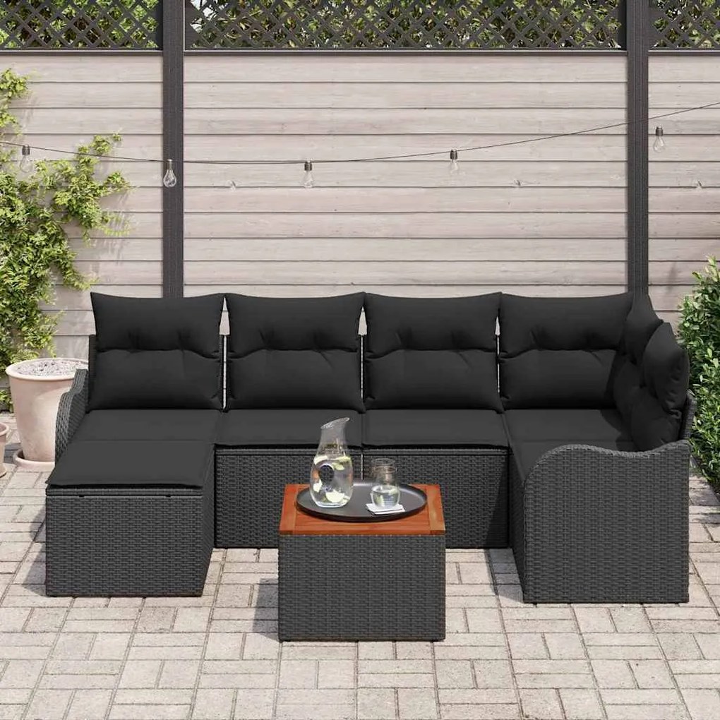 vidaXL Σετ Καναπέ Κήπου 7 pcs Μαύρο Πολυ ράταν