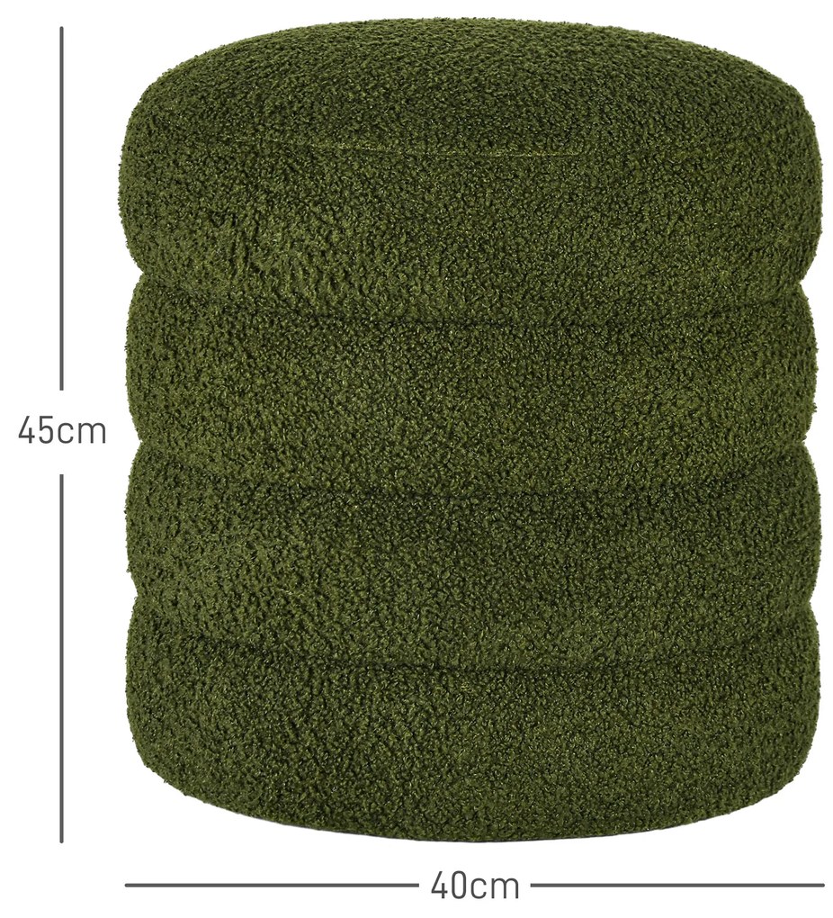 HOMCOM Σκαμπό, στρογγυλό, teddy fleece, έως 120kg, Φ40x45Υ εκ., Πράσινο