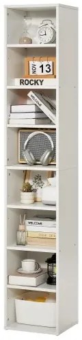 VEVOR 8 Tiers Narrow Bookshelf 71&quot; Wooden Open Bookcase Adjustable Shelf White