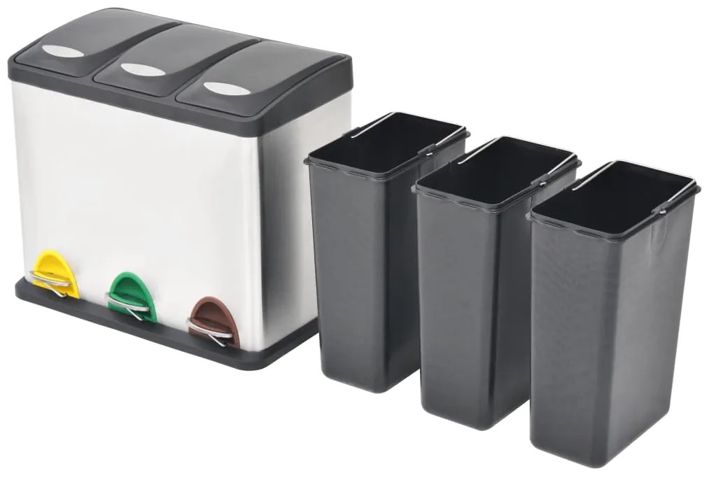 vidaXL Κάδος Απορριμμάτων/Ανακύκλωσης Διπλός 24 Λίτρα Ανοξείδ. Ατσάλι