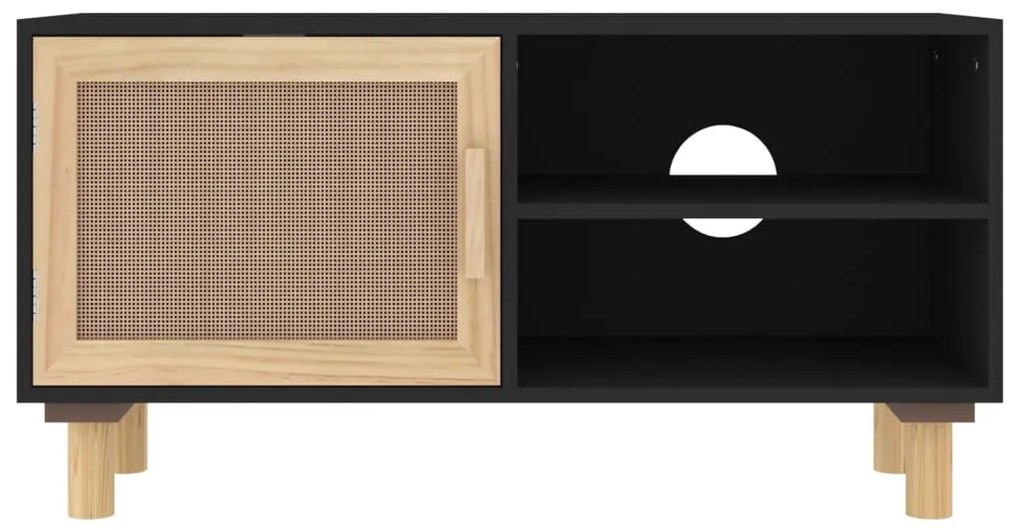 vidaXL Έπιπλο Τηλεόρασης Μαύρο 80x30x40 εκ. Μασίφ Πεύκο &amp; Φυσικό Ρατάν