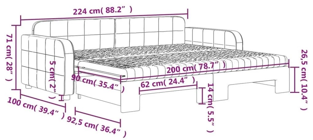 Καναπές Κρεβάτι Συρόμενος Ροζ 90x200 εκ. Βελούδινος Στρώματα - Ροζ