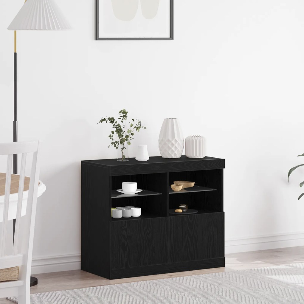 vidaXL Sideboard με LED Φωτισμό Μαύρος Δρυός 81x37x67 εκ.