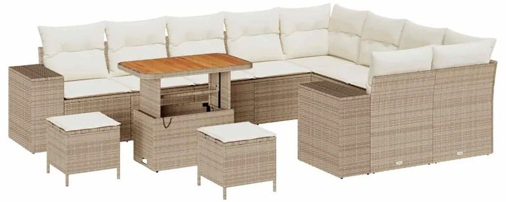 vidaXL Σετ Καναπέ Κήπου Ρυθμιζόμενο ύψος 12 pcs Μπεζ συνθετικό ρατάν