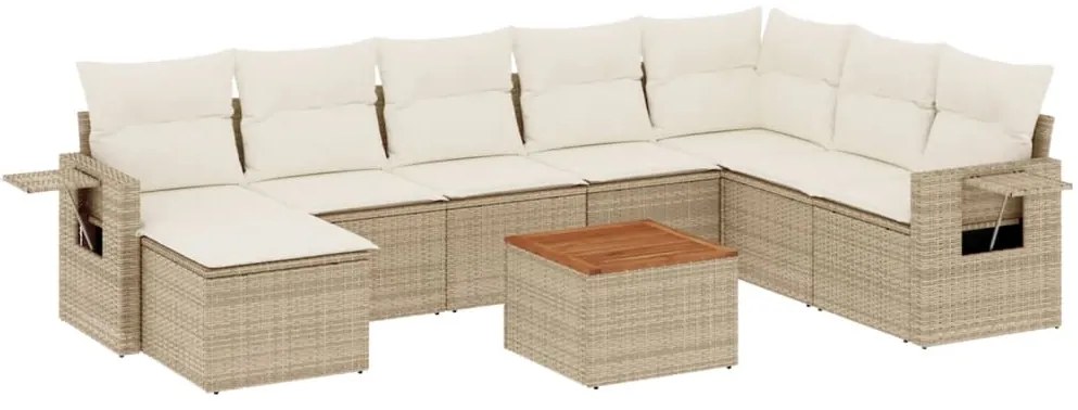 vidaXL Σαλόνι Κήπου Σετ 9 τεμ. Μπεζ Συνθετικό Ρατάν με Μαξιλάρια