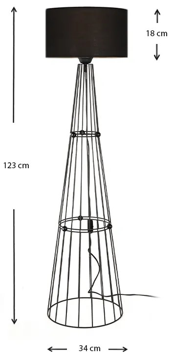 Φωτιστικό δαπέδου Filip Megapap E27 μεταλλικό - υφασμάτινο χρώμα μαύρο 34x34x123εκ. - Μέταλλο - GP030-0118,2