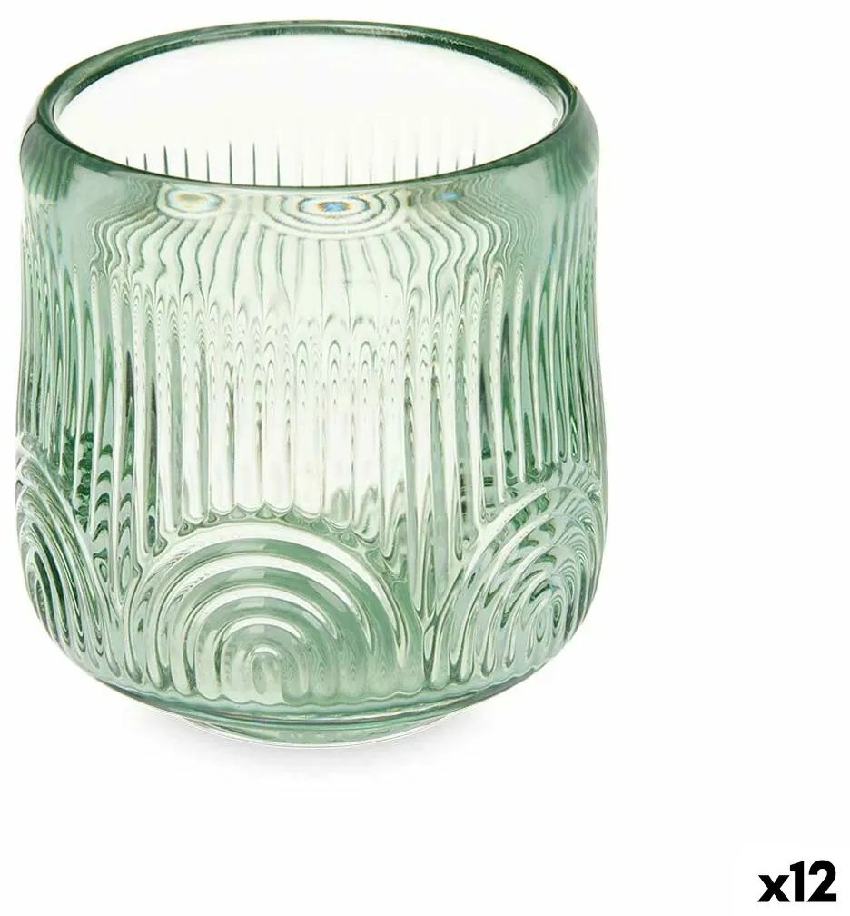 Κηροπήγιο Gift Decor Πράσινο Κρυστάλλινο 9 x 9,5 x 9 cm Ρίγες (12 Μονάδες)
