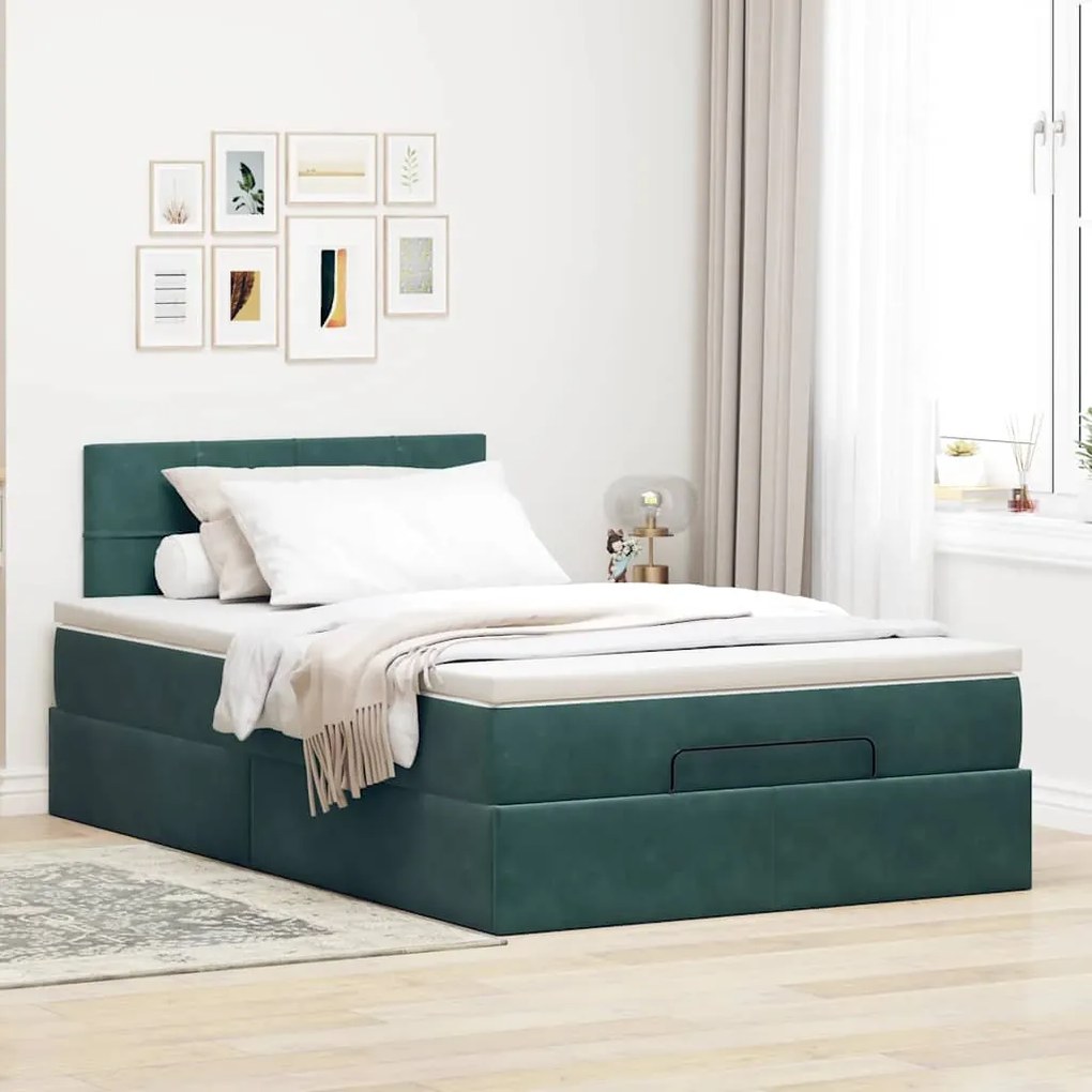 Οθωμανικό κρεβάτι με στρώμα &amp; LEDs Dark Green 120x200cm Velvet 3312617