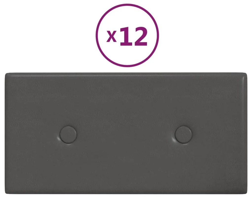 vidaXL Πάνελ Τοίχου 12 τεμ. Γκρι 30 x 15 εκ. 0,54 μ² Συνθετικό Δέρμα