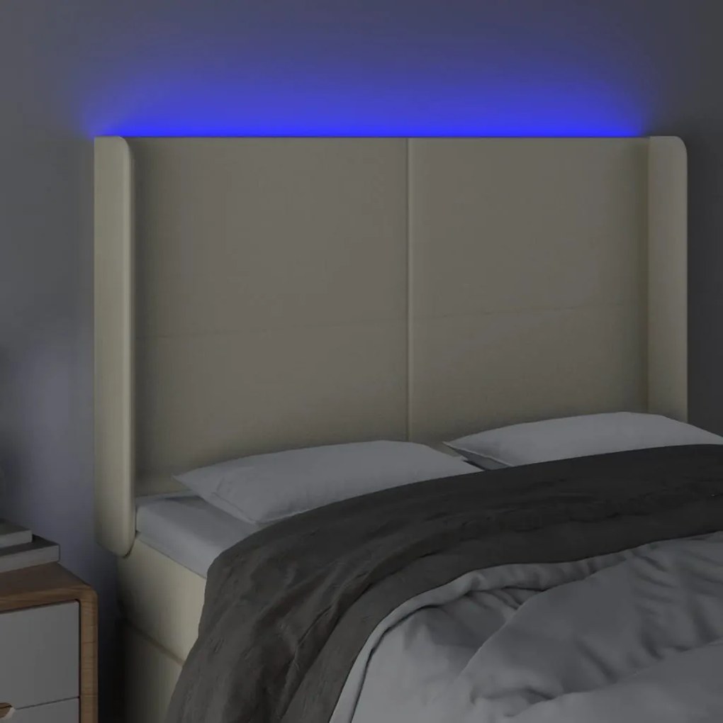 vidaXL Κεφαλάρι Κρεβατιού LED Κρεμ 147x16x118/128 εκ. Συνθετ. Δέρμα