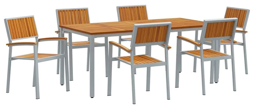 vidaXL Σέτ φαγητού για κήπο 7 pcs Γκρι και καφέ 180 x 90 x 75 cm