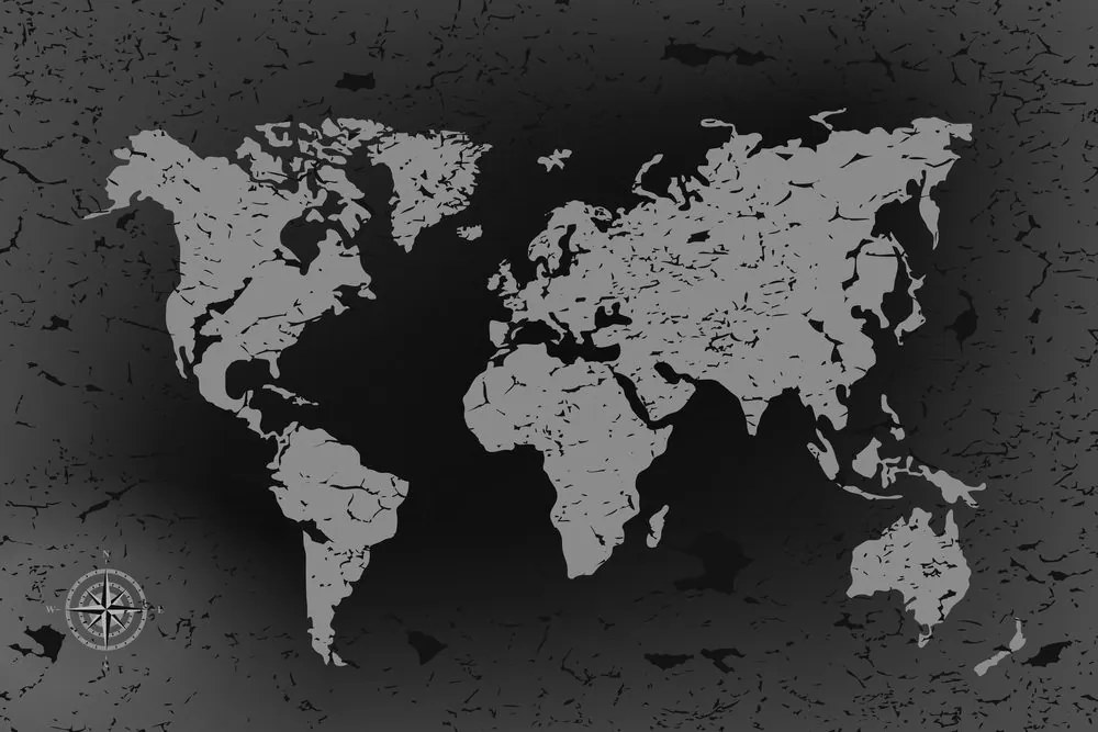 Εικόνα στο φελλό ενός παλιού παγκόσμιου χάρτη σε αφηρημένο φόντο σε ασπρόμαυρο - 120x80  place