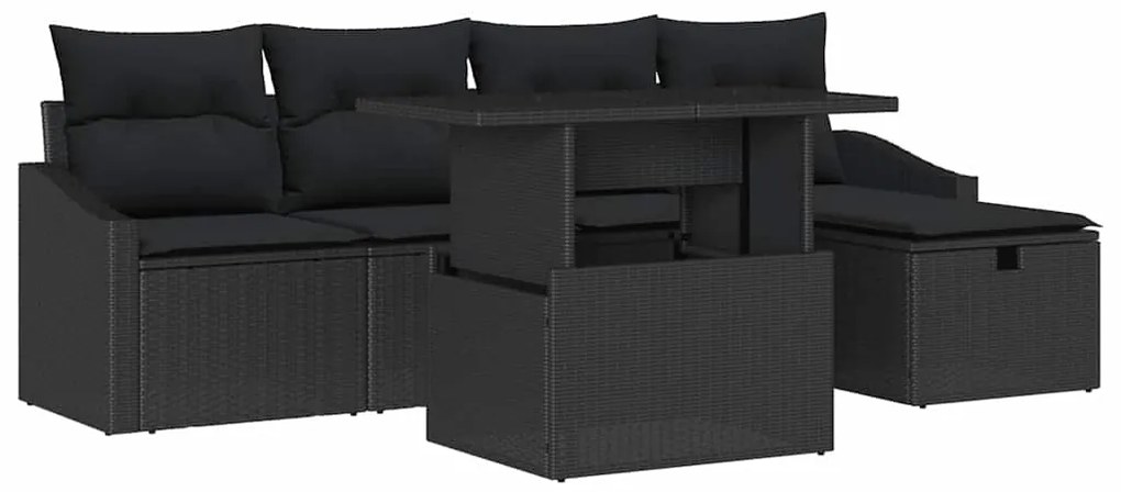 vidaXL Σετ Καναπέ Κήπου Ρυθμιζόμενο ύψος 6 pcs Μαύρο συνθετικό ρατάν