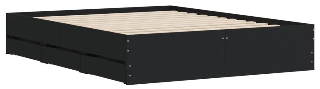 vidaXL Πλαίσιο Κρεβατιού με Συρτάρια Μαύρο 140x200 εκ Επεξεργ. Ξύλο