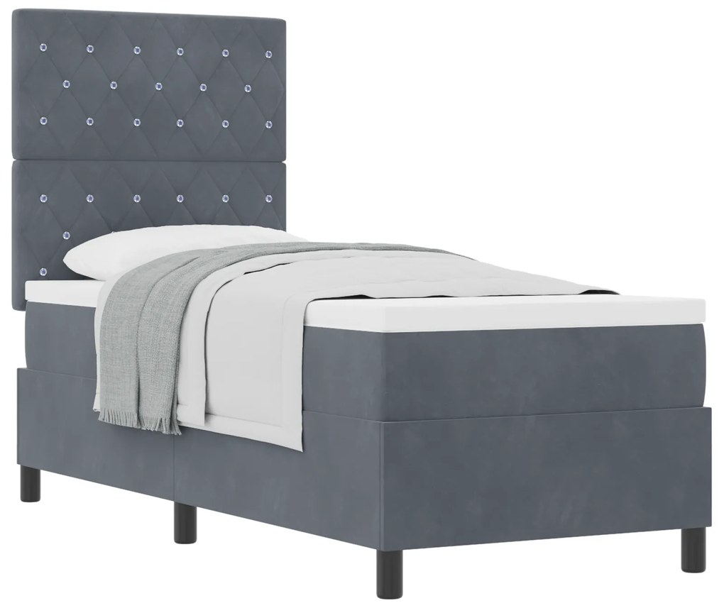 vidaXL κρεβάτι Box Spring με στρώμα σκούρο γκρι 80x200 εκ. βελούδο