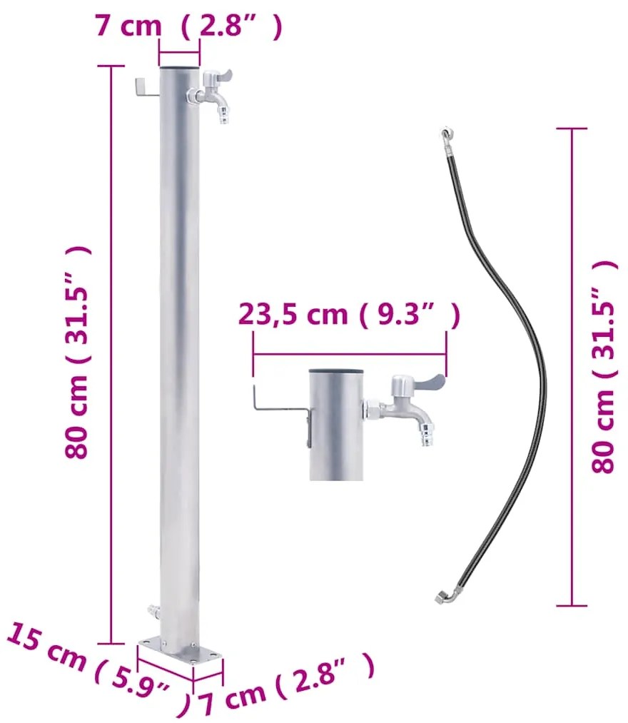 vidaXL Βρύση Δαπέδου Κήπου Στρογγυλή 80 εκ. από Ανοξείδωτο Ατσάλι
