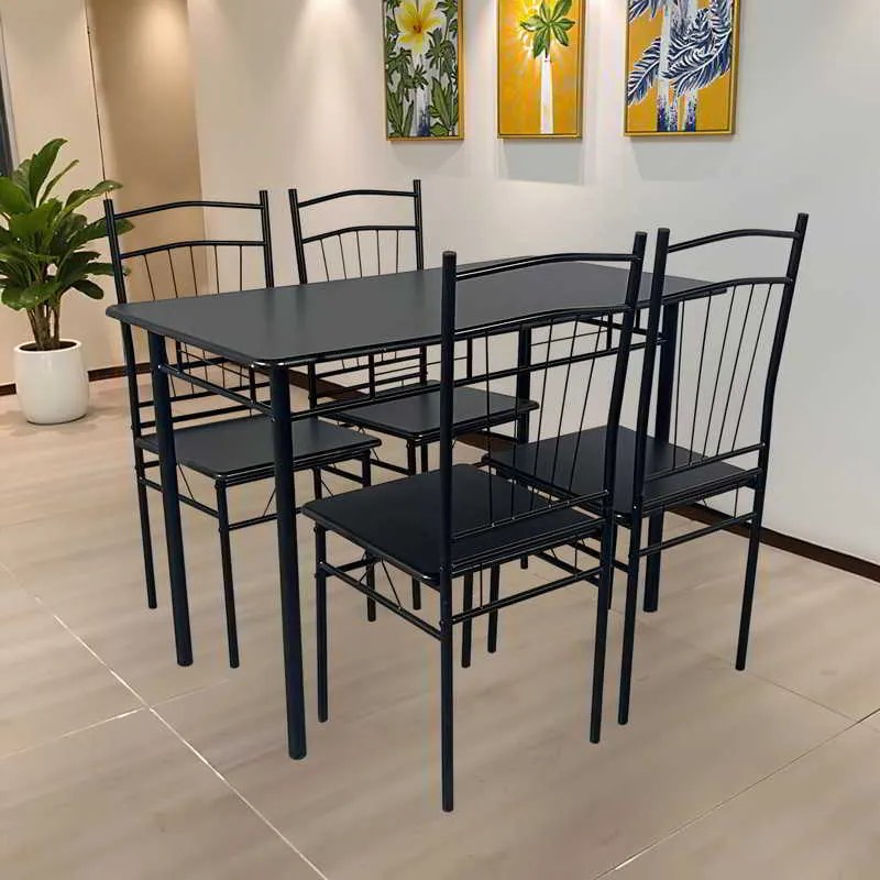 Τραπεζαρία Reforia pakoworld σετ 5τμχ mdf σε μαύρη απόχρωση με μαύρα μεταλλικά πόδια 110x60x74εκ