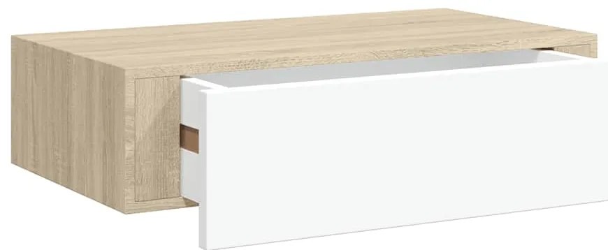 vidaXL Ράφι με Συρτάρια Επιτοίχιο, Ξύλο Δρυς και Λευκό, 40x23,5x10 εκ. από MDF