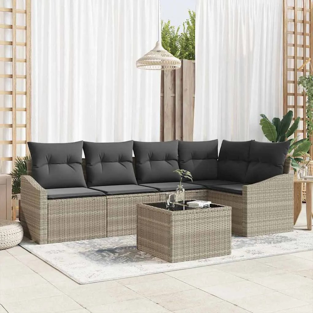 vidaXL Σετ Καναπέ Κήπου 6 pcs Ανοιχτό γκρι Πολυ ράταν