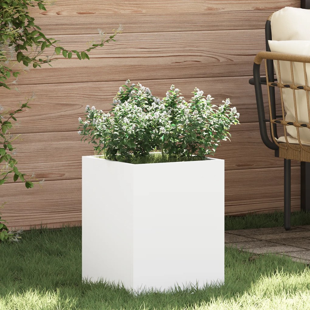 vidaXL Γλάστρα Κήπου Λευκό 32 x 32 x 40 εκ. Κρύα έλαση από χάλυβα
