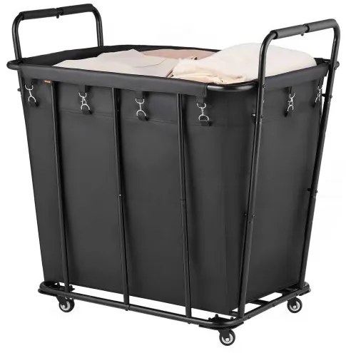 VEVOR Laundry Cart, Rolling Grocery Utility Cart with Waterproof Liner & Swivel Wheels, 118 KG Large Load Capacity, Heavy Duty Shopping Basket for Laundry, Shopping, Camping, Grocery, Luggage, Black