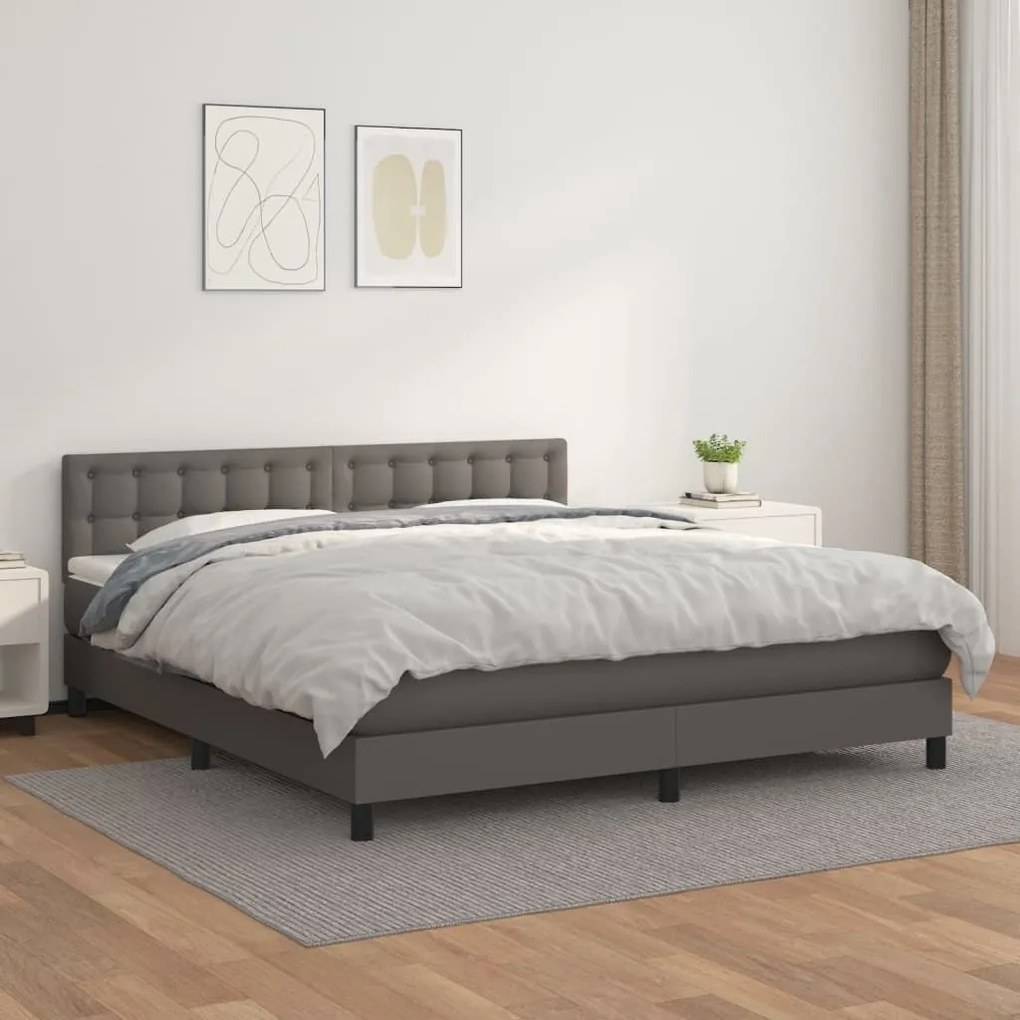 Κρεβάτι Boxspring με Στρώμα Γκρι 160x200εκ. από Συνθετικό Δέρμα - Γκρι